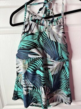 St. John's Bay Teal, Navy & Black Tropical Halter swim top